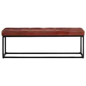 vidaXL Suoliukas, tamsiai rudos spalvos, 122cm, tikra oda