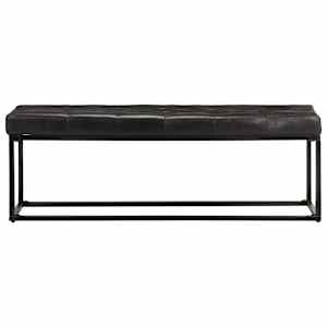 vidaXL Suoliukas, juodos spalvos, 122cm, tikra oda