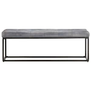 vidaXL Suoliukas, pilkos spalvos, 122cm, tikra oda