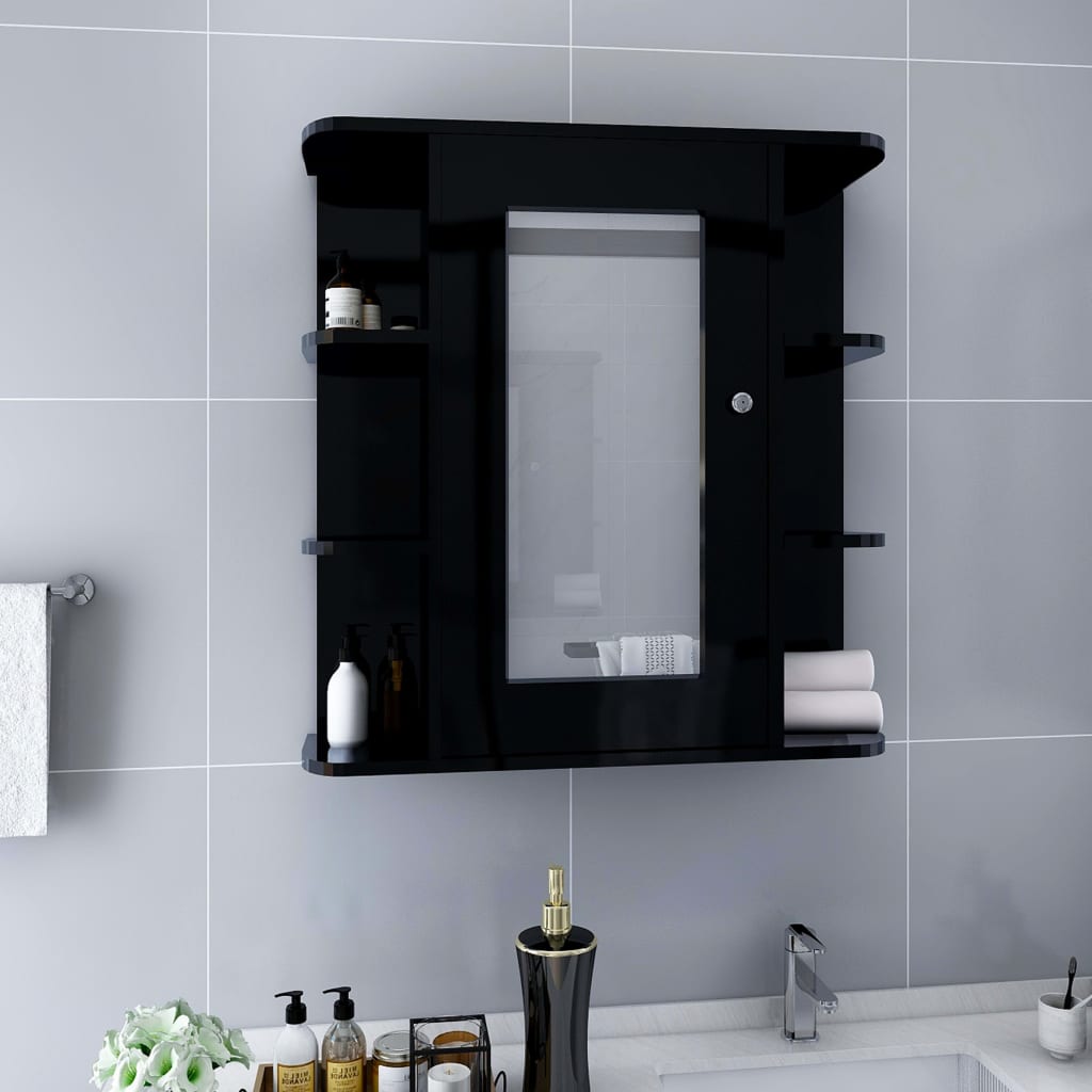 vidaXL badeværelsesskab med spejl 66x17x63 cm MDF sort