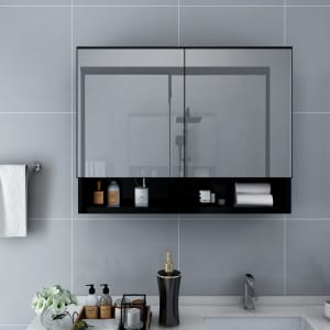 vidaXL LEDidega vannitoa peegelkapp, must, 80 x 15 x 60 cm, MDF