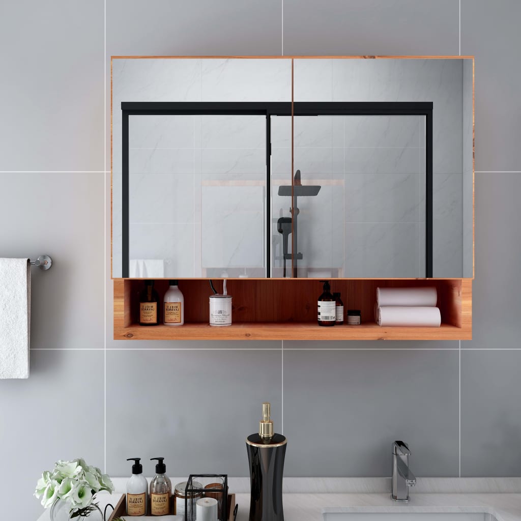 Tölgyszínű MDF tükrös fürdőszobaszekrény 80 x 15 x 60 cm 