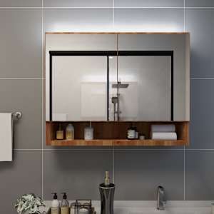 LED koupelnová zrcadlová skříňka dub 80 x 15 x 60 cm MDF - obrázek 1