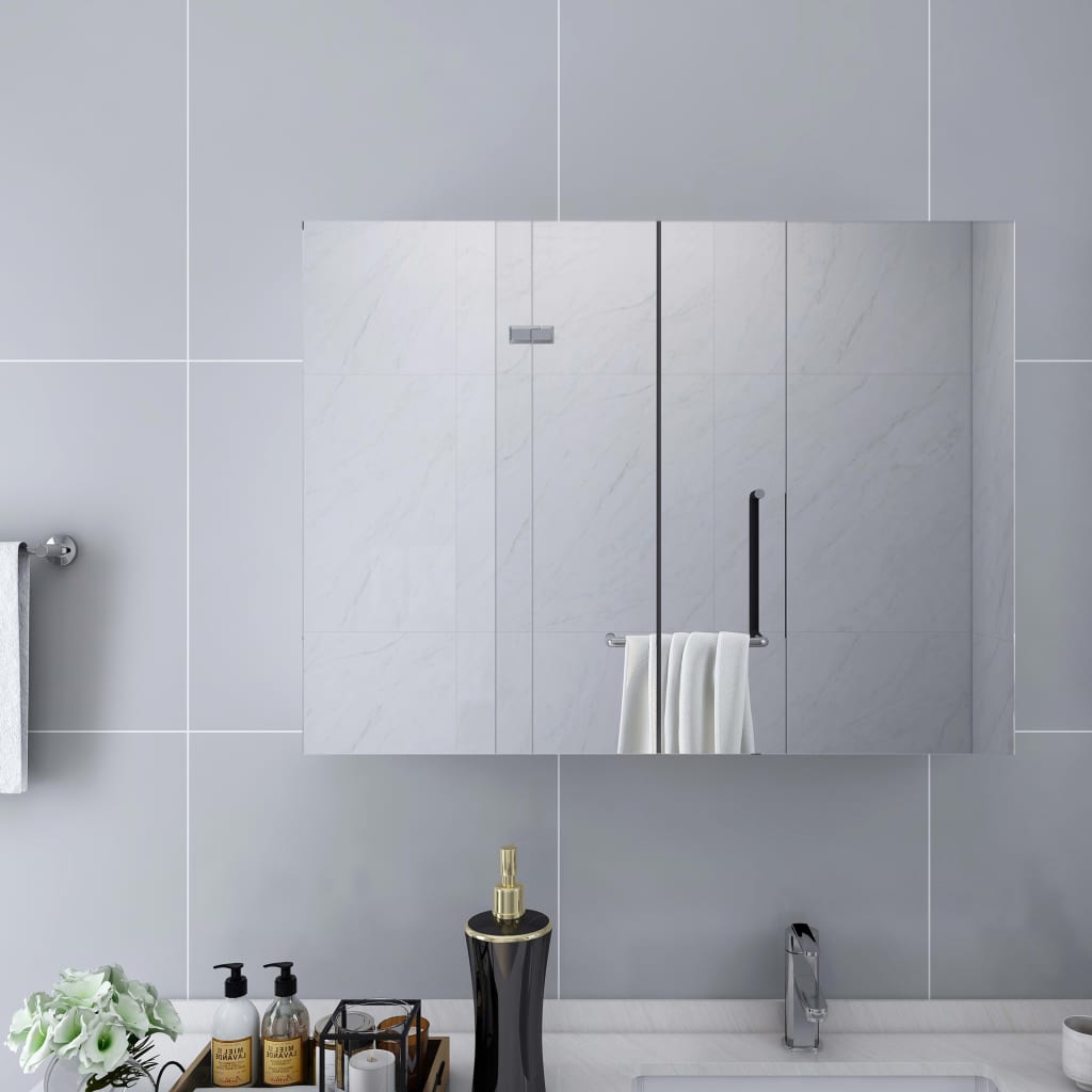 vidaXL Dulap de baie cu oglindă, alb, 80 x 15 x 60 cm, MDF imagine vidaxl.ro