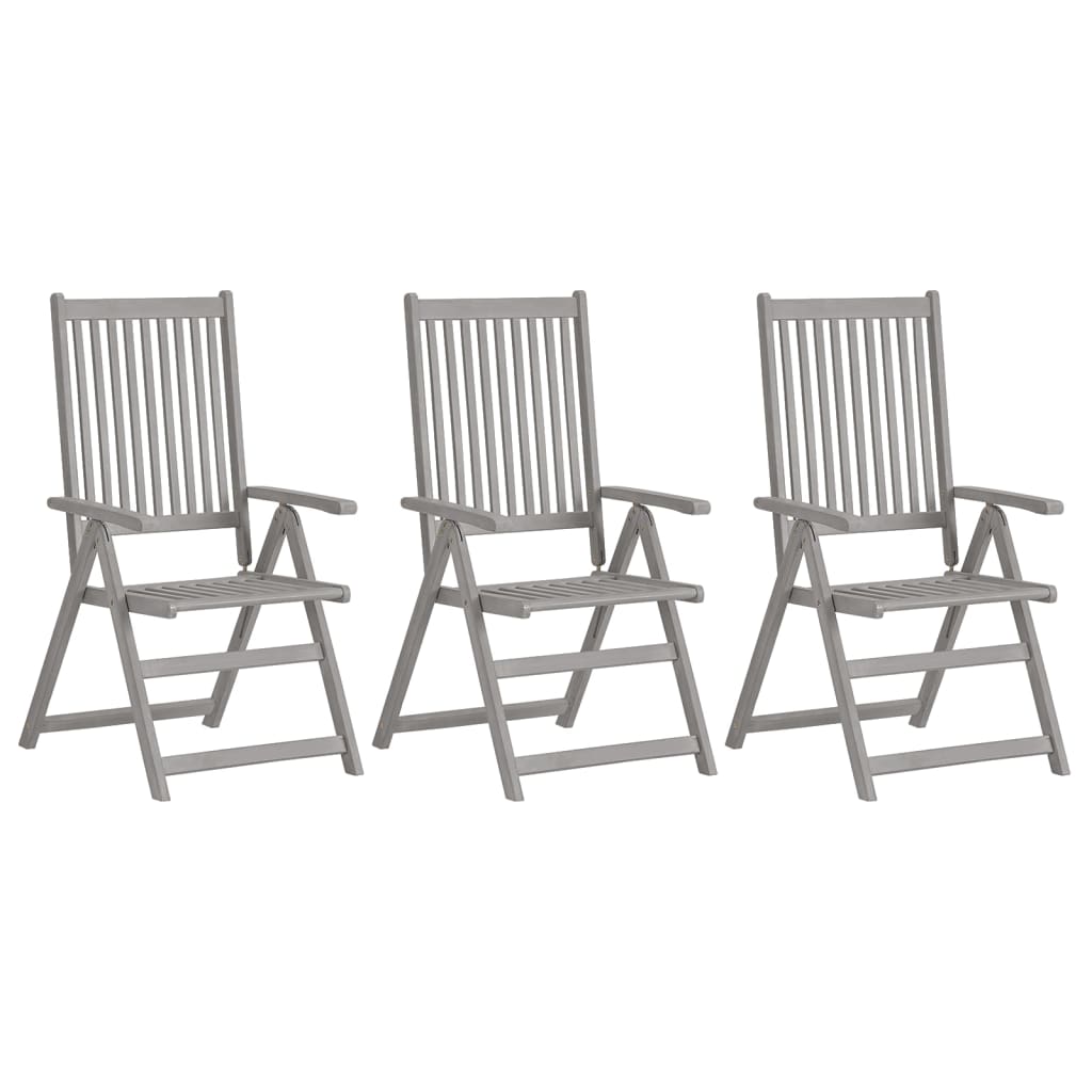 vidaXL Patio Reclining Chairs 3 pcs Gray Solid Acacia Wood-image-8720286112144