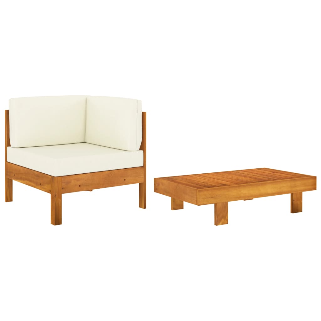 vidaXL Set mobilier grădină perne alb/crem, 2 piese, lemn masiv acacia vidaXL