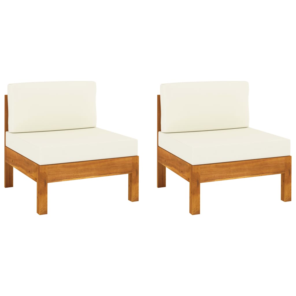 Image of vidaXL Middle Sofas 2 pcs with Cream White Cushions Solid Acacia Wood