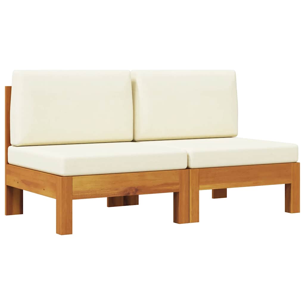 Middle Sofas 2 pcs with Cream White Cushions Solid Acacia Wood 310638