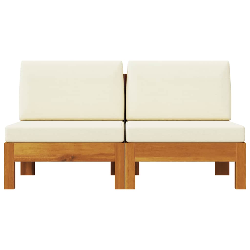 Middle Sofas 2 pcs with Cream White Cushions Solid Acacia Wood 310638