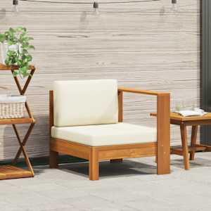 Sredinski kavč z 1 naslonjalom za roke kremno bel trdna akacija