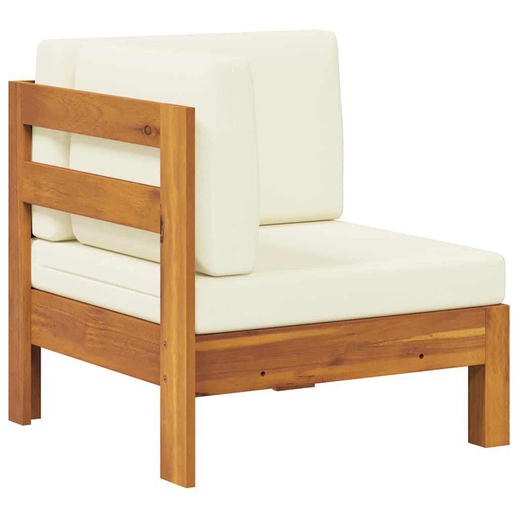 Canapé d'angle avec coussins blanc crème Bois d'acacia solide