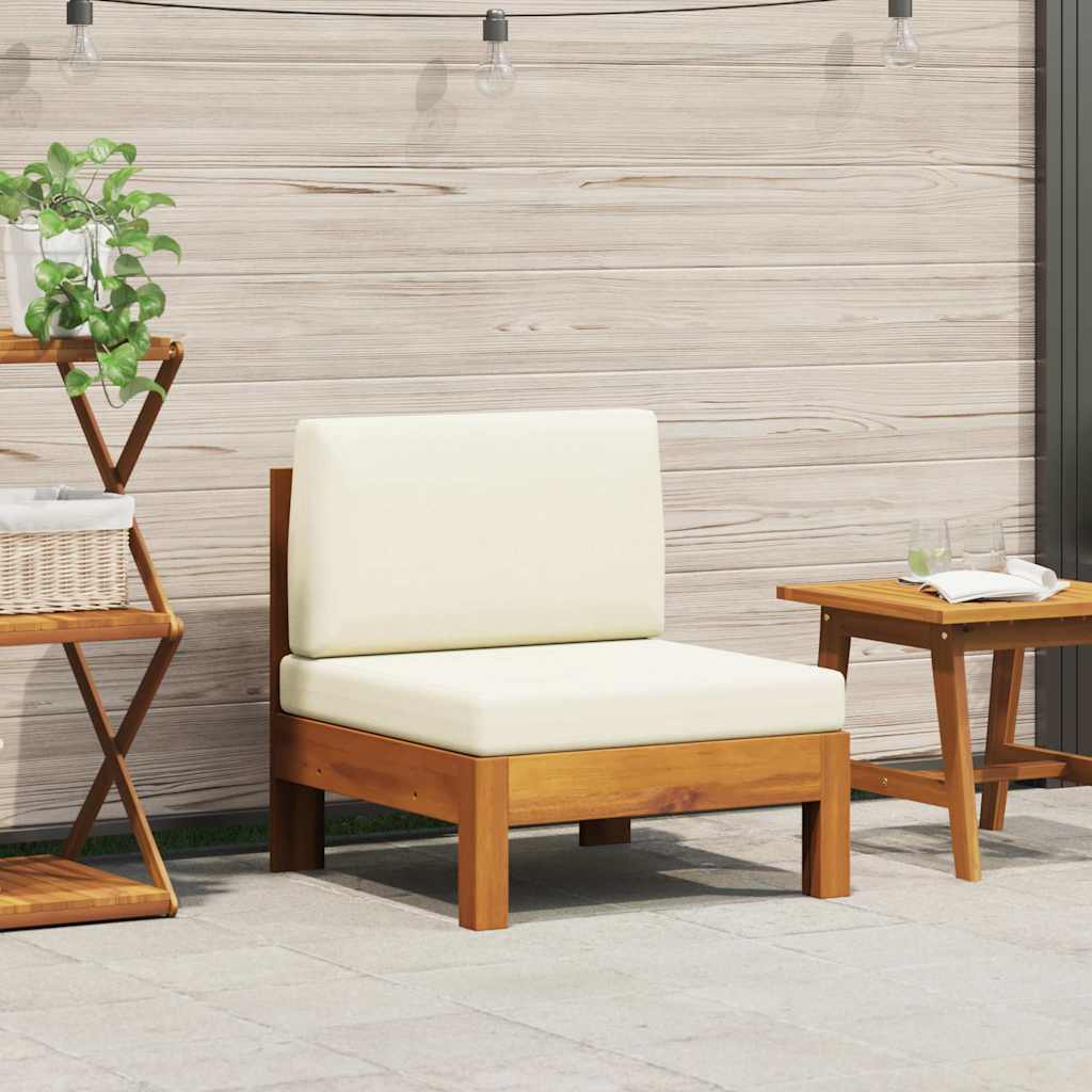 vidaXL Mittelsofa mit Cremeweißen Kissen Massivholz Akazie