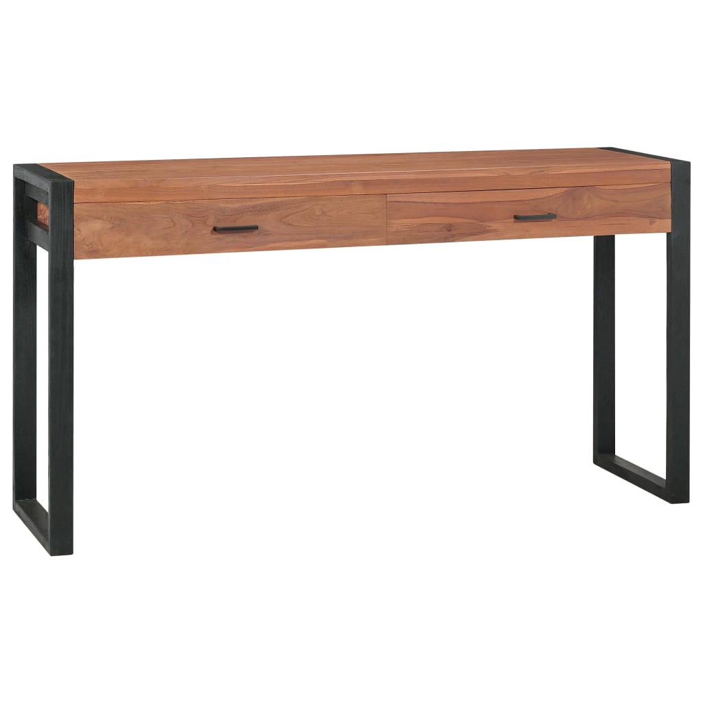 Image of vidaXL Desk with 2 Drawers 140x40x75 cm Teak Wood