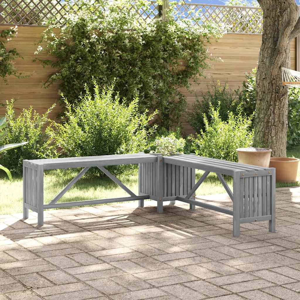 vidaXL Bancă grădină de colț cu jardinieră 117cm gri lemn masiv acacia