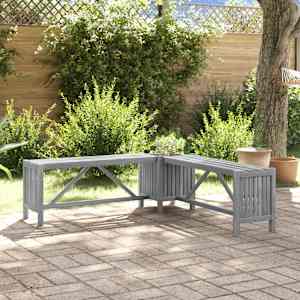 Vrtna kotna klop s cvetličnim koritom 117 cm akacijev les siva