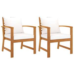 vidaXL aiatoolid 2 tk, kreemjasvalgete istmepatjadega, akaatsiapuidust