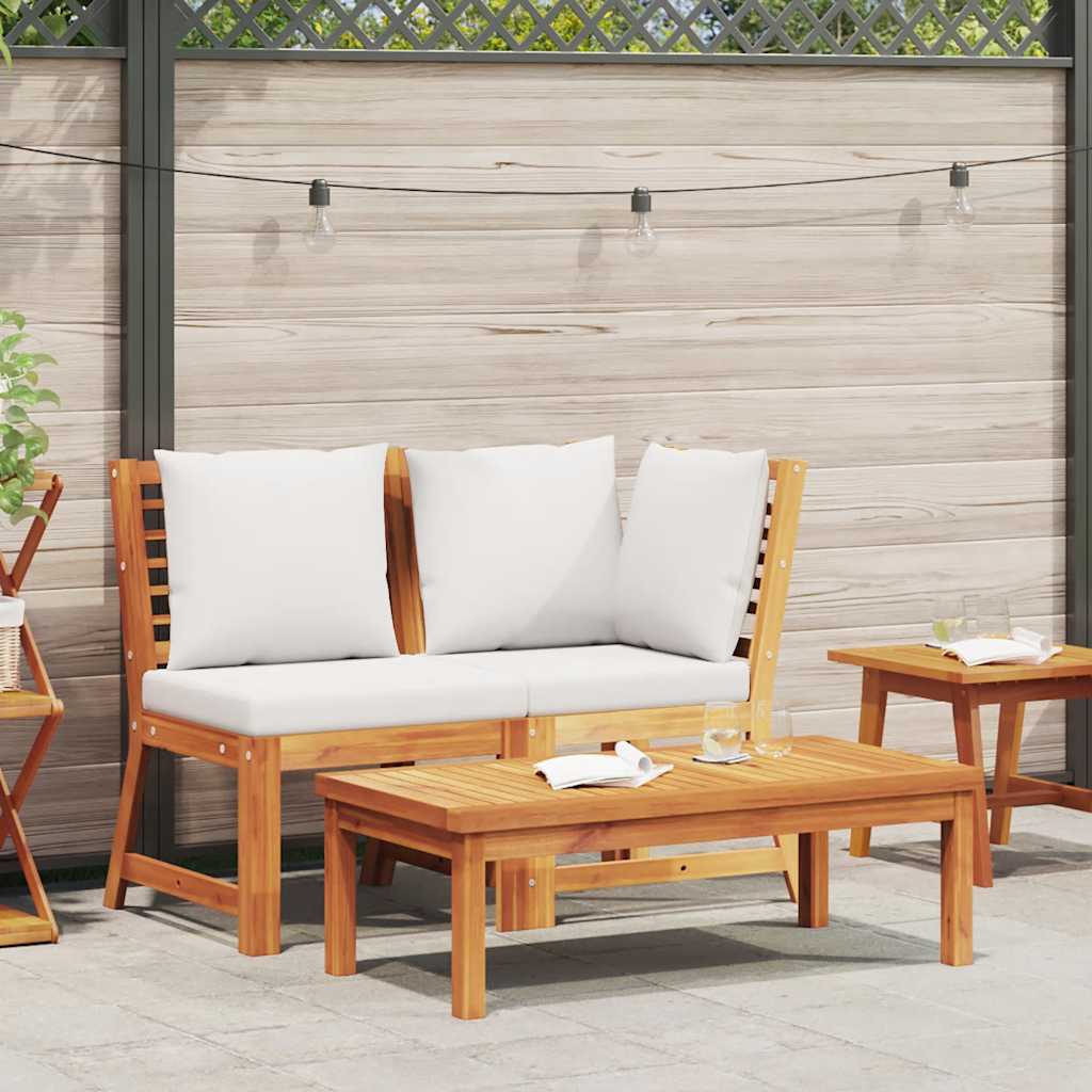 vidaXL Set mobilier de grădină, 3 piese, perne crem, lemn masiv acacia