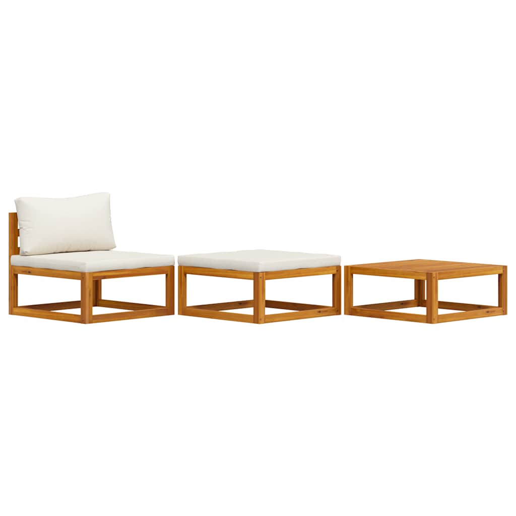vidaXL 3dílná zahradní sedací souprava krémové podušky masivní akácie