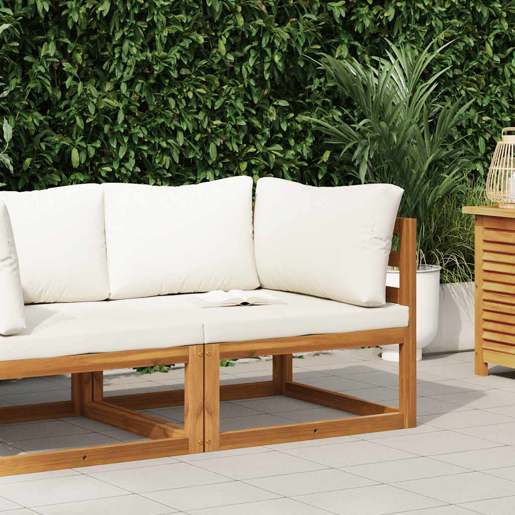 vidaXL Modular-Ecksofa mit Cremeweißen Kissen Akazie Massivholz