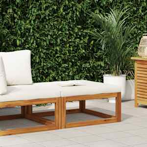 Stolček za noge s kremno belo blazino trden akacijev les