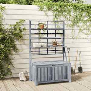 Škatla za shranjevanje z oporno mrežo siva 99x55x160 cm akacija