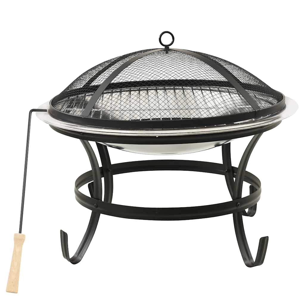 

vidaXL 2-in-1 Fire Pit and BBQ with Poker 22"x22"x19.3" Stainless Steel