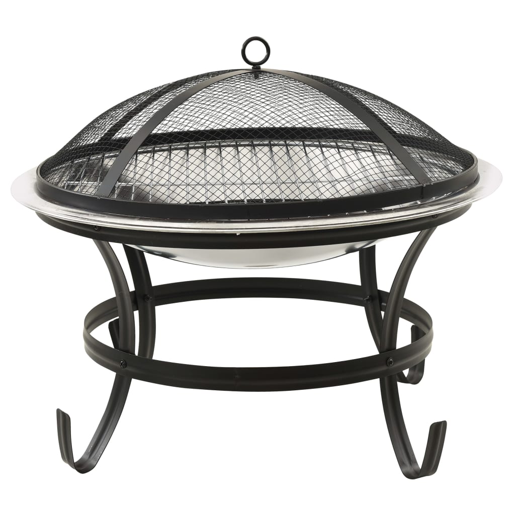 vidaXL 2-in-1 Fire Pit and BBQ with Poker 22"x22"x19.3" Stainless Steel