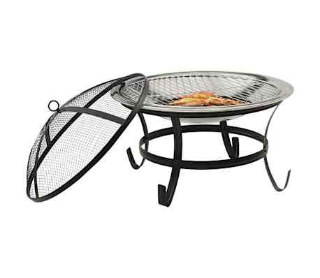 vidaXL 2in1 Feuerschale und Grill mit Sch&uuml;rhaken 56x56x49 cm Edelstahl