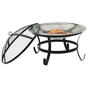 vidaXL 2in1 Feuerschale und Grill mit Sch&uuml;rhaken 56x56x49 cm Edelstahl