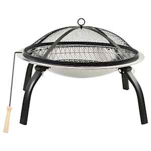 vidaXL kaks &uuml;hes tulease ja grill, 56 x 56 x 49 cm, roostevaba teras