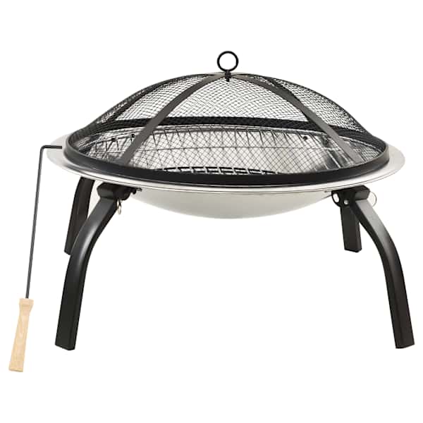 vidaXL kaks &uuml;hes tulease ja grill, 56 x 56 x 49 cm, roostevaba teras