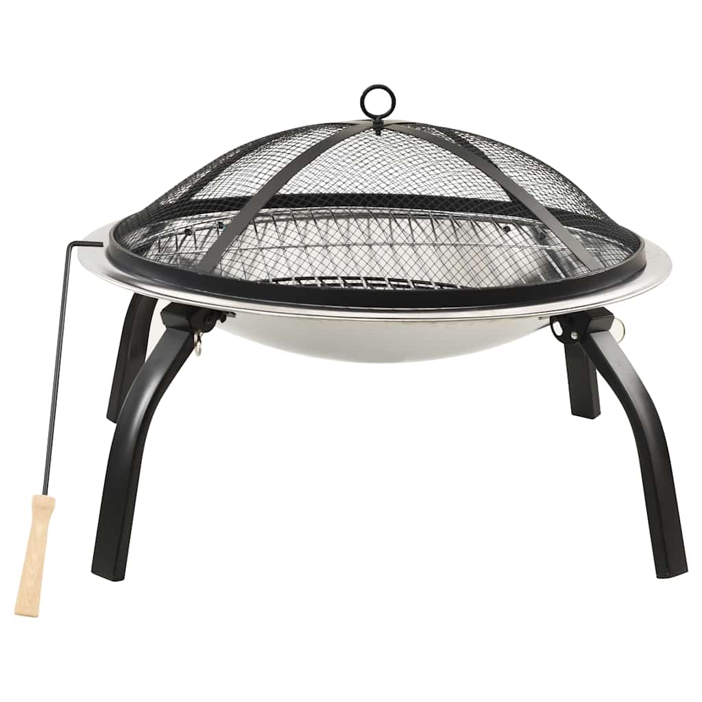 

vidaXL 2-in-1 Fire Pit and BBQ with Poker 22"x22"x19.3" Stainless Steel
