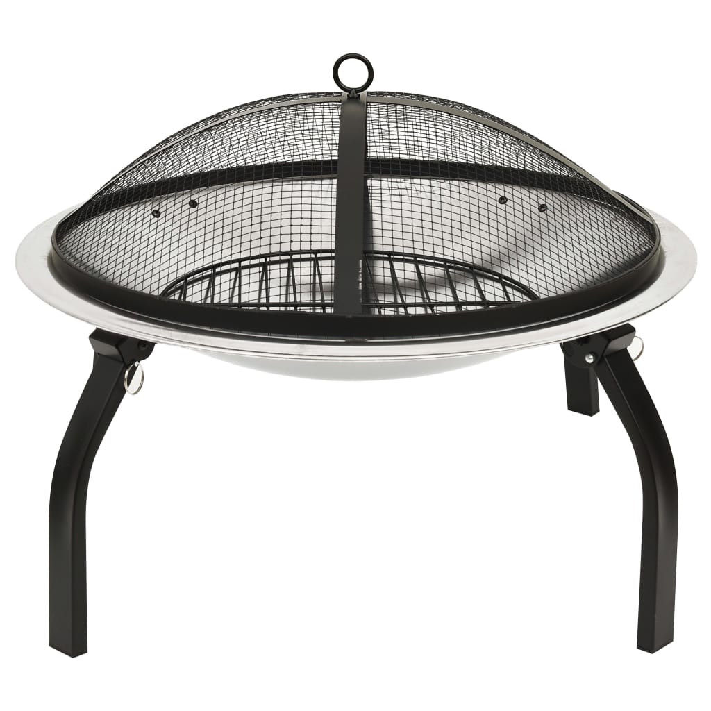 vidaXL 2-in-1 Fire Pit and BBQ with Poker 22"x22"x19.3" Stainless Steel