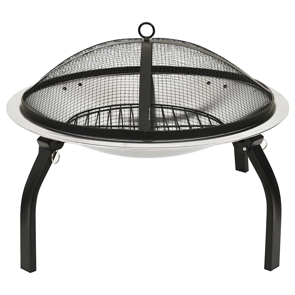 vidaXL rozsdamentes acél tűztál és grillező piszkavassal 56x56x49 cm