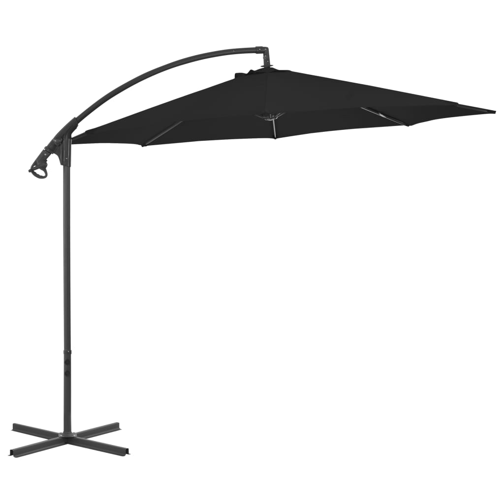 vidaXL Umbrelă suspendată cu stâlp din oțel, negru, 300 cm