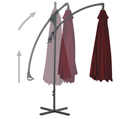 vidaXL Parasol de jardin en porte-&agrave;-faux m&acirc;t en acier rouge bordeaux