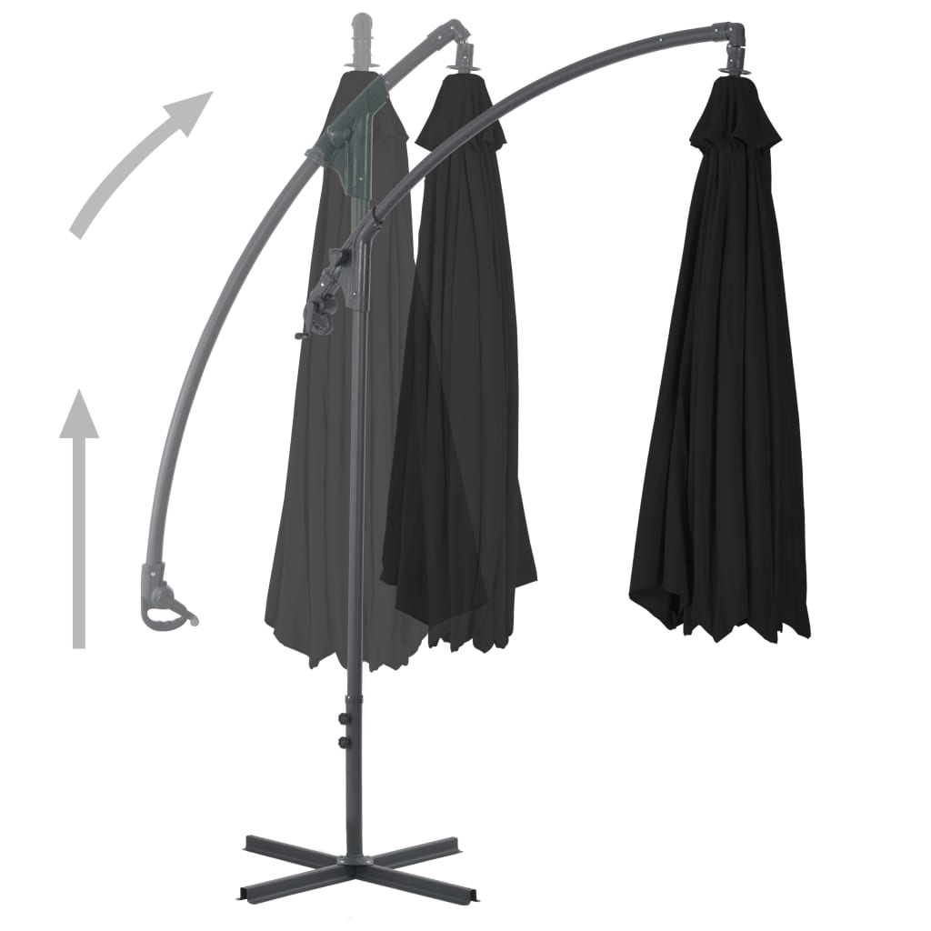 vidaXL Umbrelă suspendată cu stâlp din oțel, negru, 250 x 250 cm