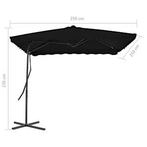 Zahradní slunečník s ocelovou tyčí černý 250 x 250 x 230 cm - obrázek 6