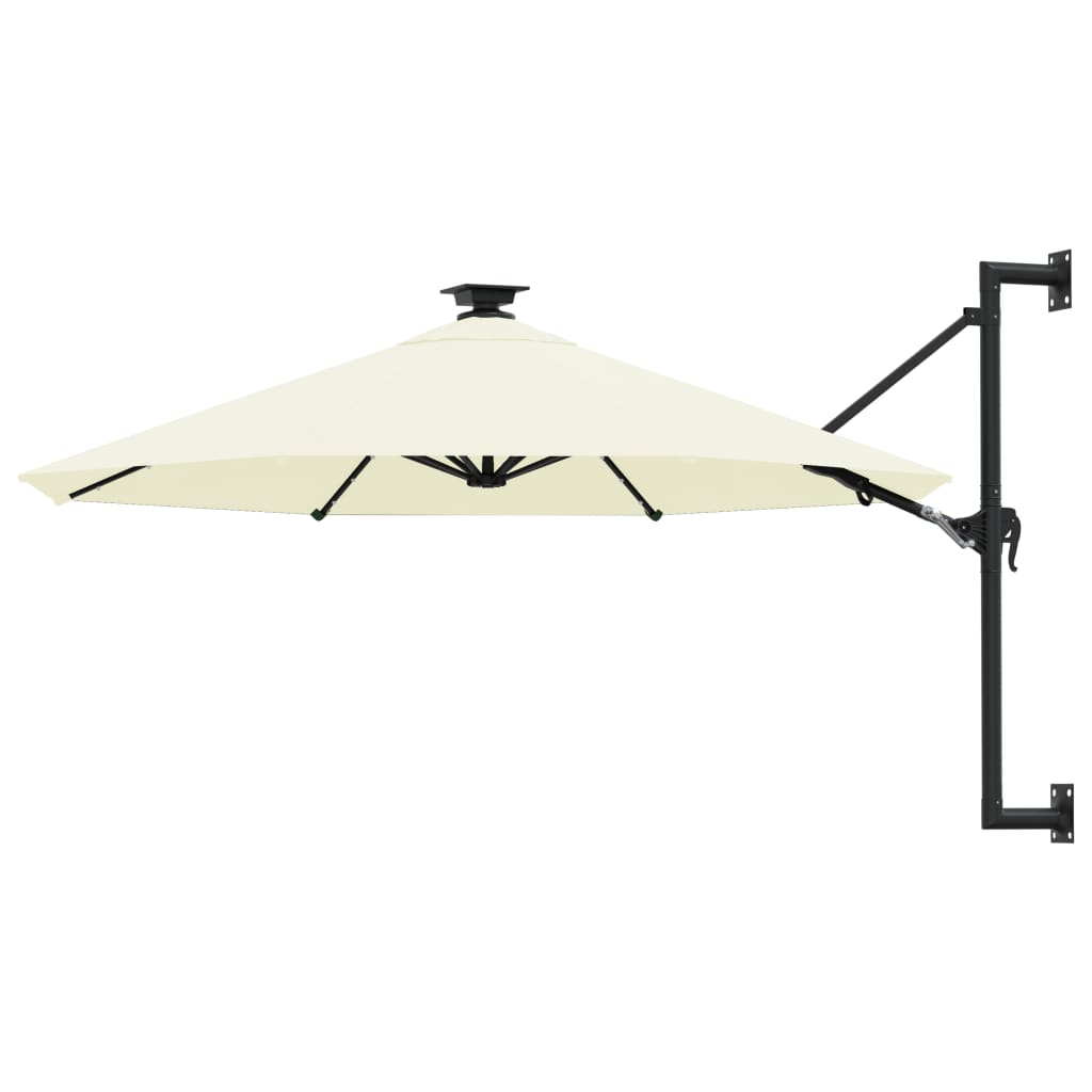 vidaXL Umbrelă de soare montată pe perete cu LED-uri, nisipiu, 300 cm