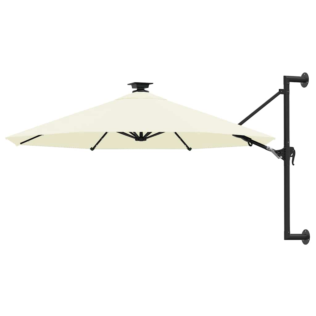 vidaXL Väggmonterat trädgårdsparasoll med LEDs 300 cm sand