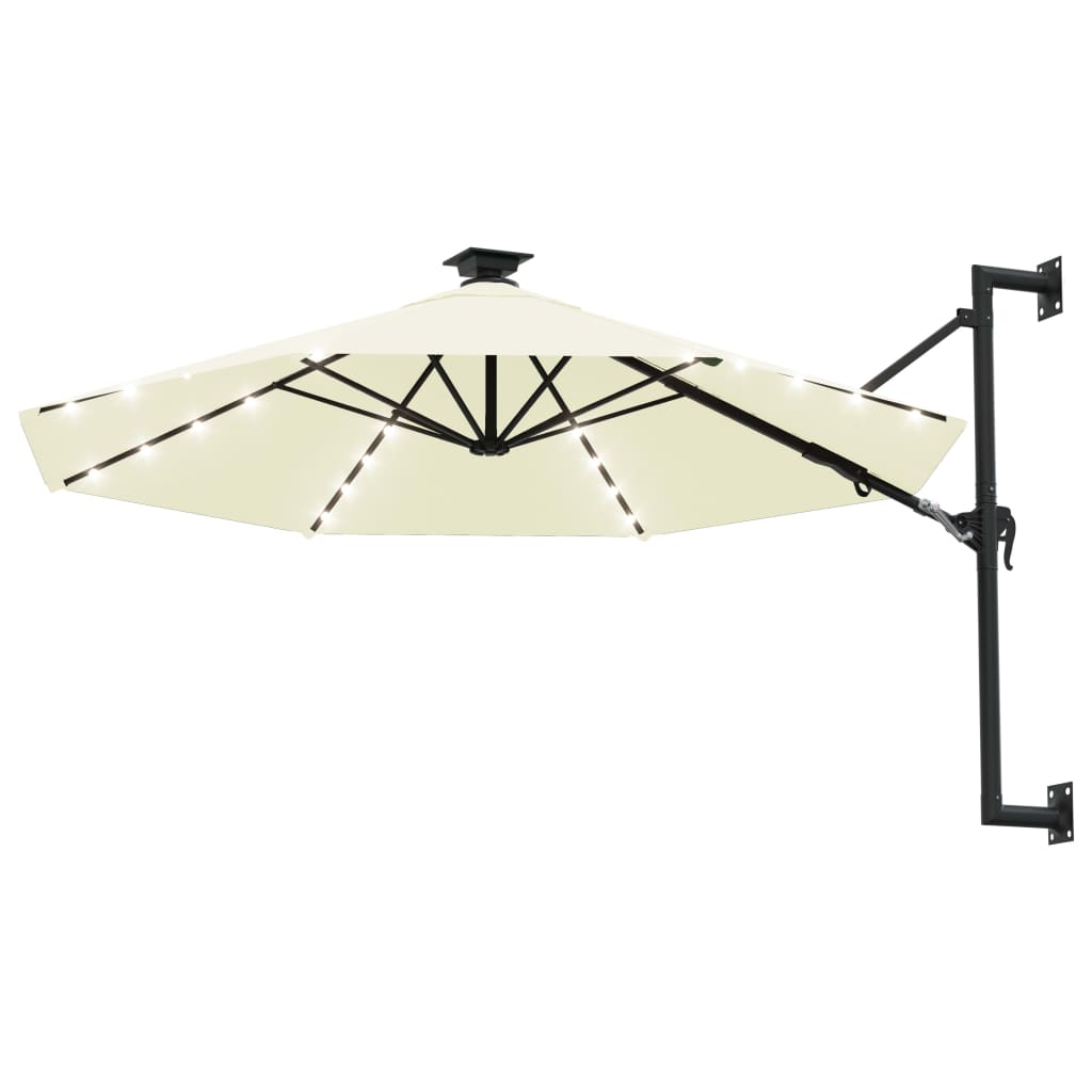 

vidaXL Wandparasol met LED's en metalen paal 300 cm zandkleurig