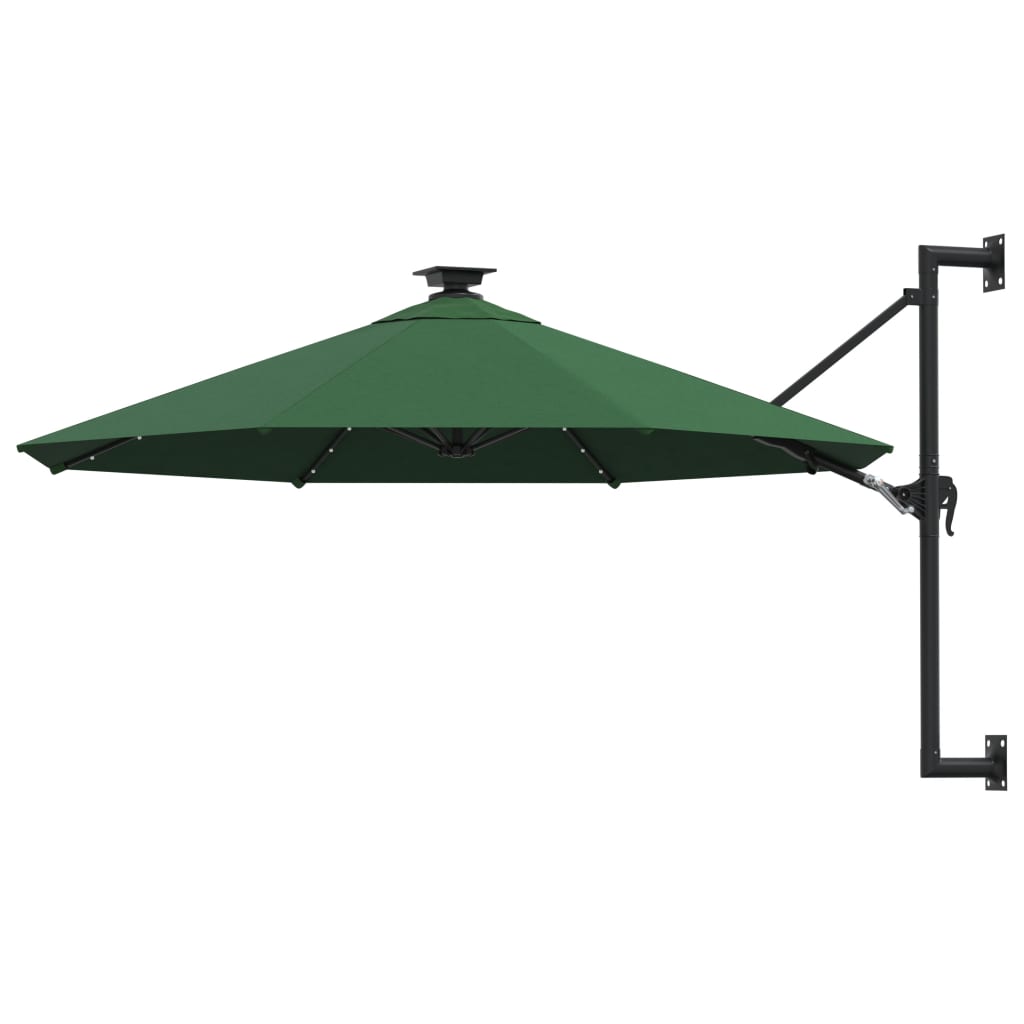 vidaXL Umbrelă soare LED montaj pe perete stâlp metal verde 300 cm 