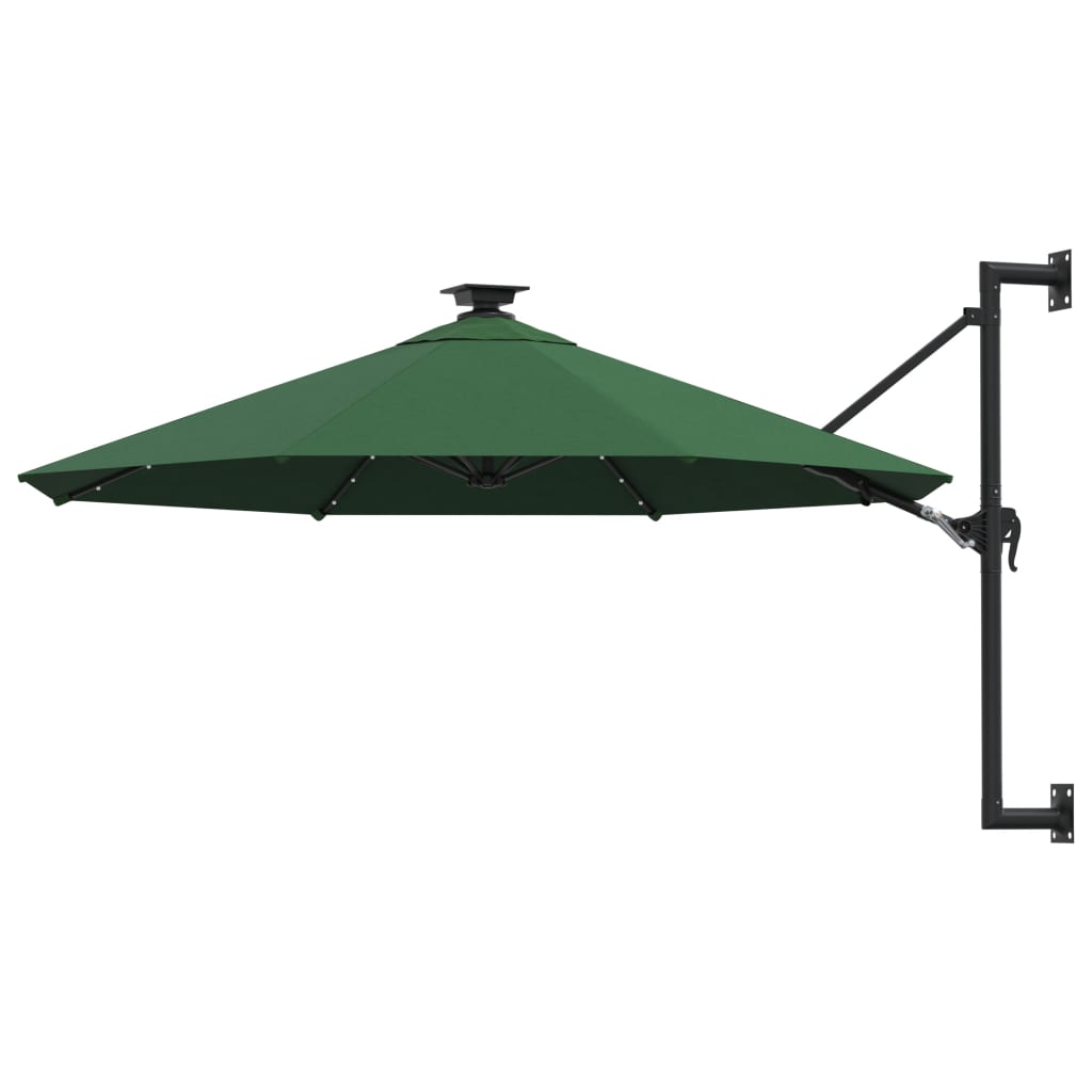 #2 - vidaXL væghængt parasol med LED og metalstang 300 cm grøn