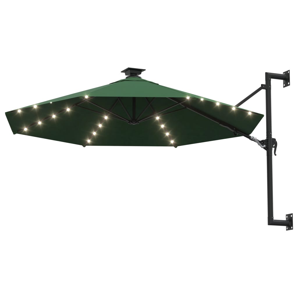 vidaXL Umbrelă soare LED montaj pe perete stâlp metal verde 300 cm