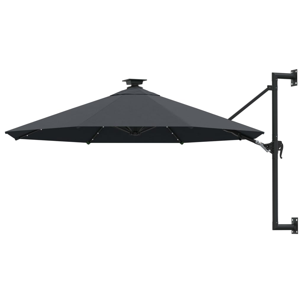 vidaXL væghængt parasol med LED metalstang 300 cm antracitgrå