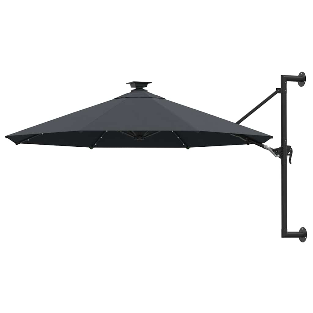 vidaXL V&auml;ggmonterat tr&auml;dg&aring;rdsparasoll med LEDs 300 cm antracit