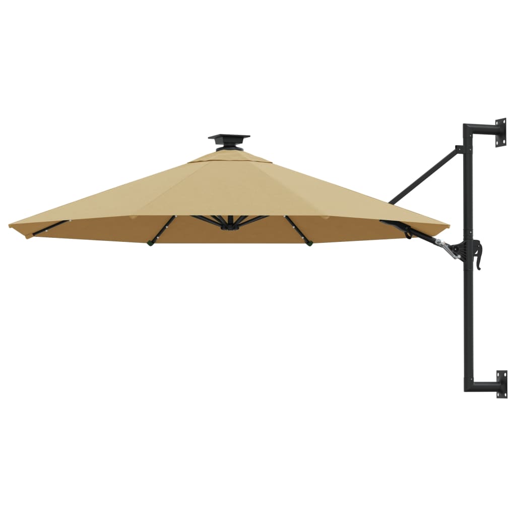 vidaXL Umbrelă de soare montată pe perete cu LED-uri, taupe, 300 cm