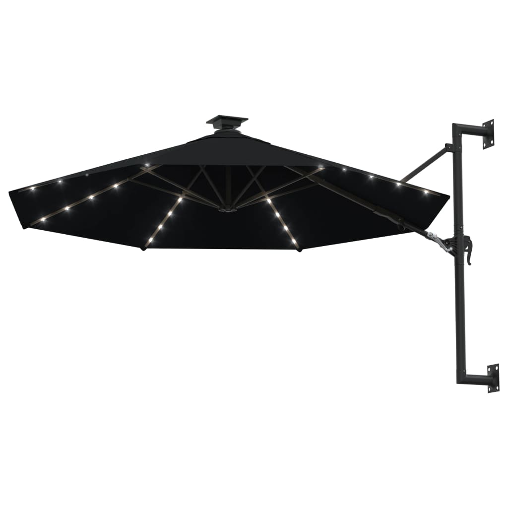 Umbrelă soare LED montaj pe perete stâlp metal negru 300 cm