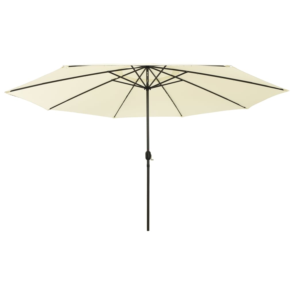 vidaXL parasol m. LED-lys + metalstang 400 cm sandfarvet
