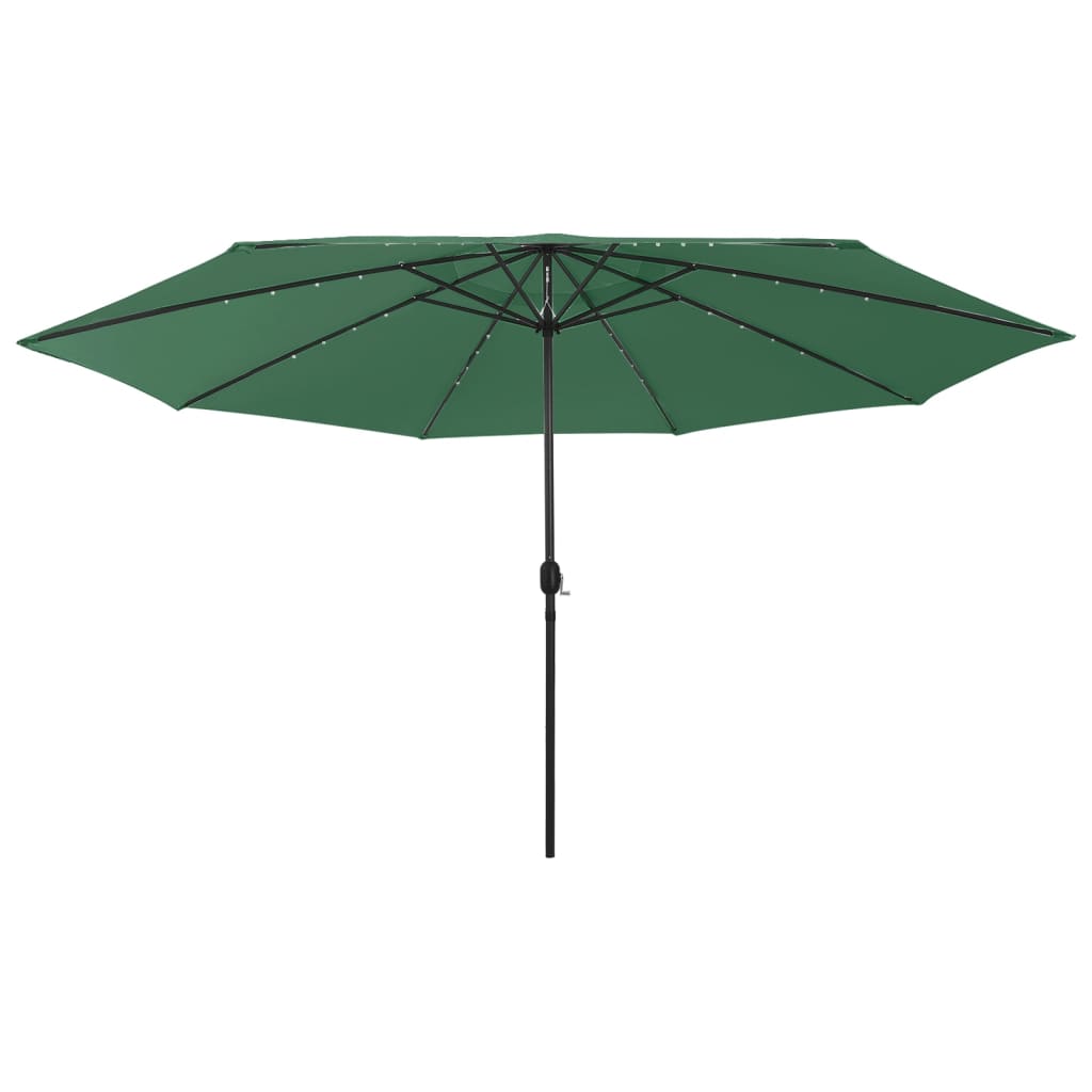 vidaXL Umbrelă de soare exterior, LED-uri & stâlp metal, verde, 400 cm